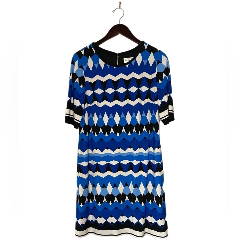 Eliza J Blue Geoprint Sheath Dress Womens Size 12